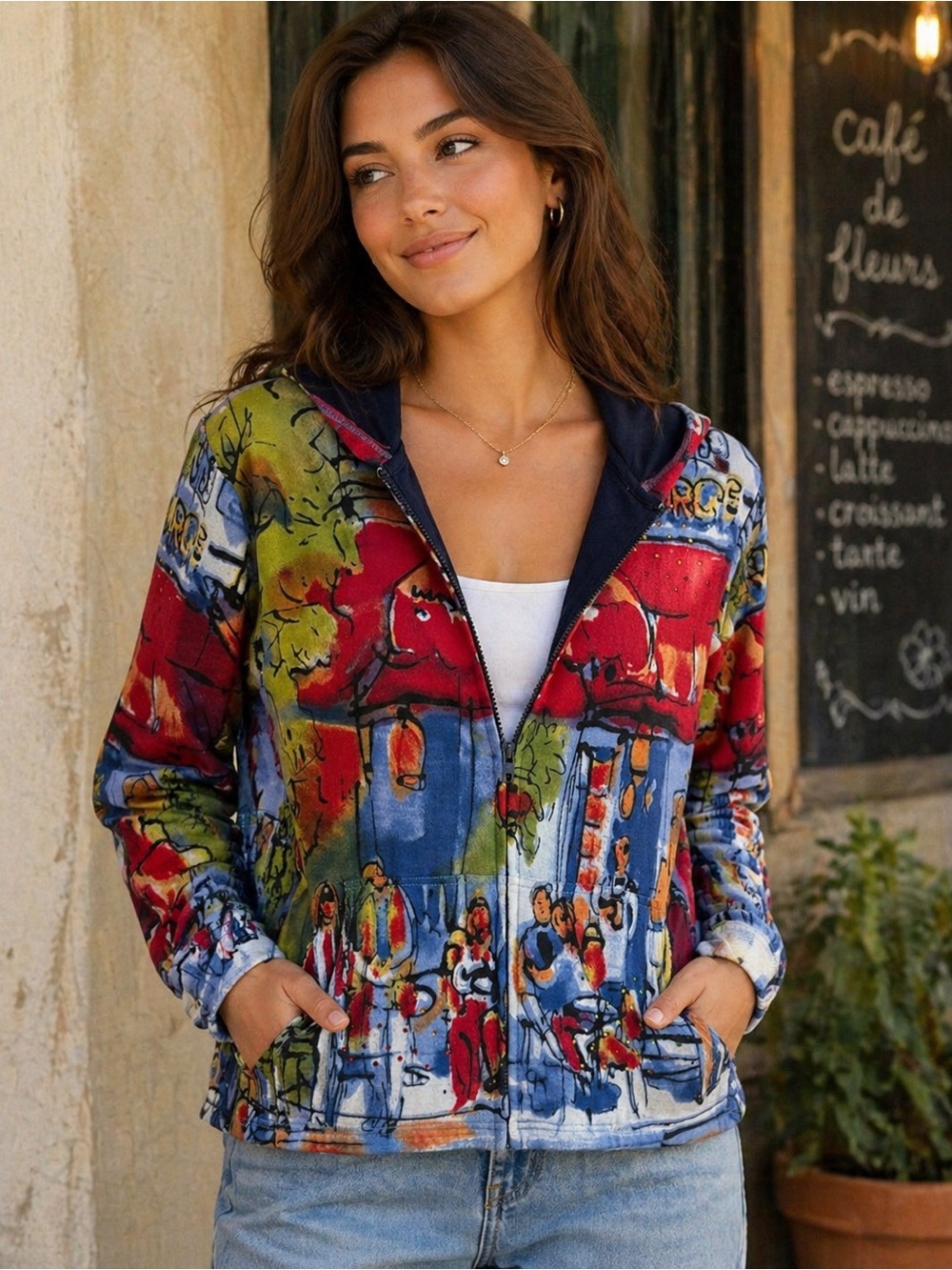 Michael Leu Colorful Artistic Utility Jacket Sz L